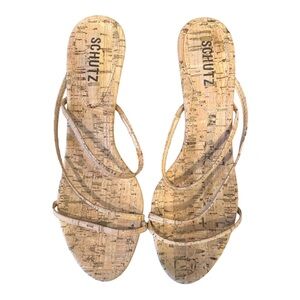 Schutz Evenise Strappy Kitten Heel Cork Sandal Natural Tan Size 8B